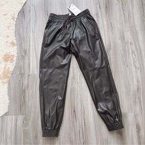 Chocolate Brown Faux Leather Joggers